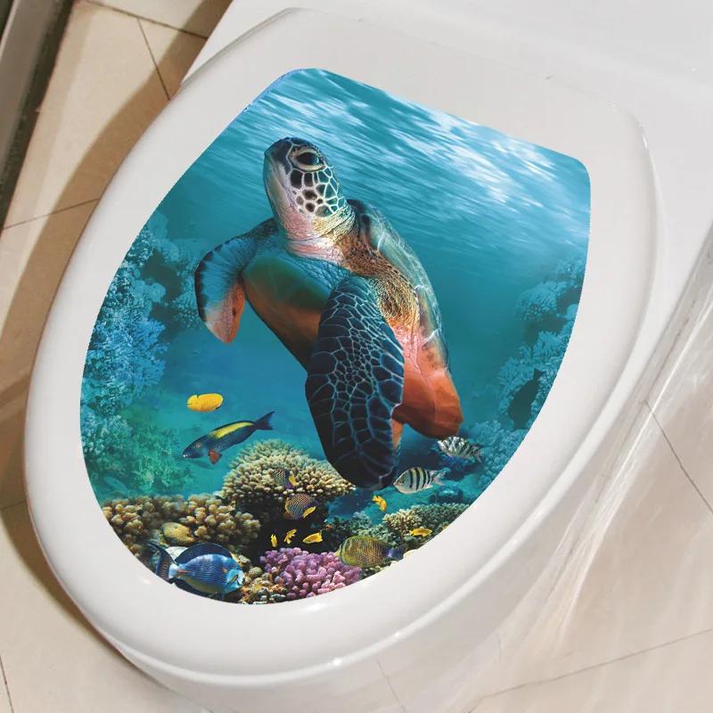 Mehrere Stile Unterwasser Tier Muster Toilettendeckel Aufkleber Badezimmer Dekoration Badezimmer Abnehmbares Gemälde Wandbild Toilettendeckelbezug
