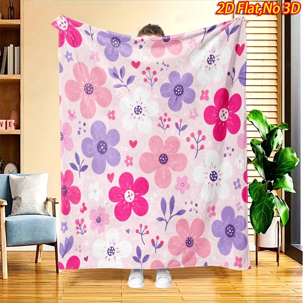 1pc 1pcs 1pc Soft Flannel Blanket Suitable for All Seasons, Bedspread with Multicolor Flower Cluster Print, Machine Washable Throw for Couch, Bed, - C
