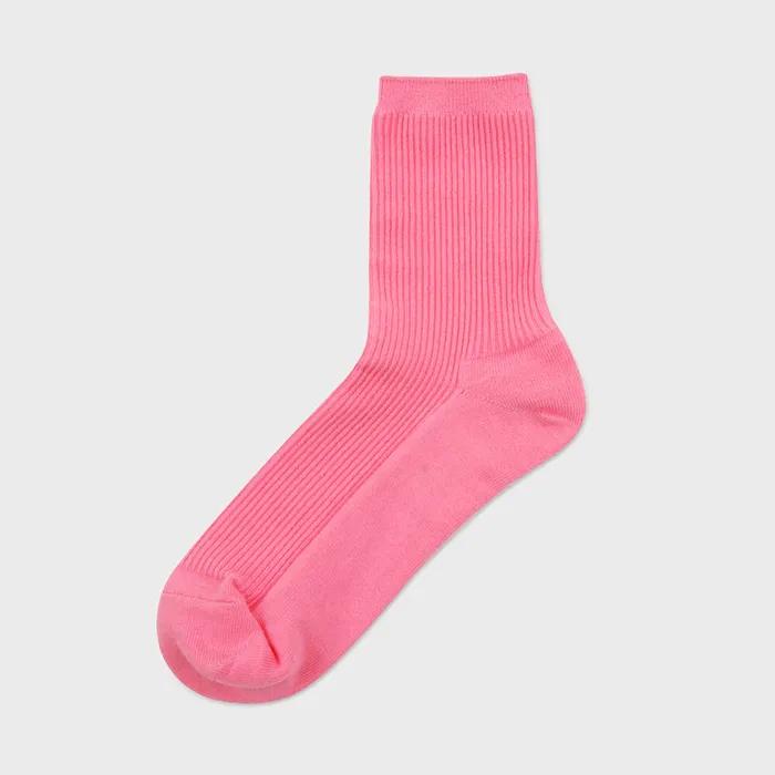 Vivid Ribbed Socks (Pink)