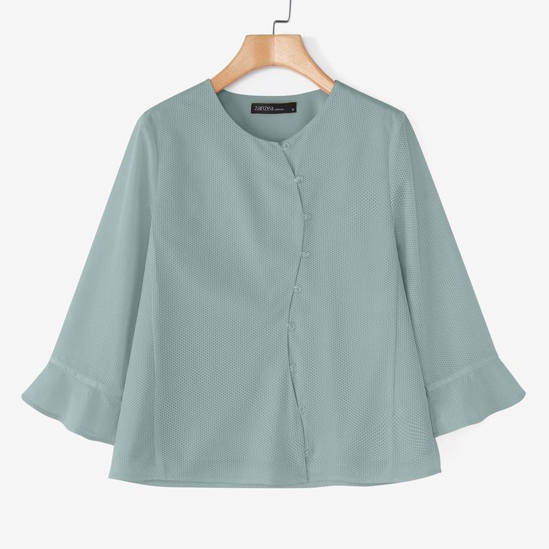ZANZEA Women Casual Round Neck Solid Color Loose 3/4 Sleeve Blouse