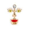 Western Red Lip Nose and Eye Alloy Brooch, Retro Literary Three-dimensional Blue Eye Red Lip Pin