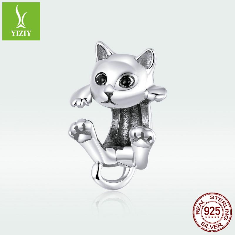 Yinziyun S925 Silver Cat DIY Bracelet Beads - Cute Animal Charm (BSC208)
