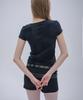 PLACE STUDIO Back Cross Lace Contrast Basic Semi-Crop Women'S Short Sleeve T-Shirt [Black]