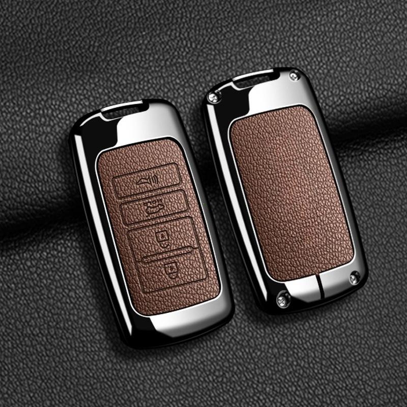 Zinc Alloy Leather Car Smarte Remote Key Case Holder Cover Chain for Kia Sorento K900 K7 Cadenza 4 Button Accessories