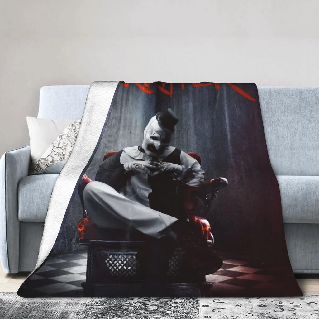 Terrifier Horror Movie Plush Blanket  Soft Warm Flannel Throw for Kids and Adults Perfect for Bed Couch or Sofa