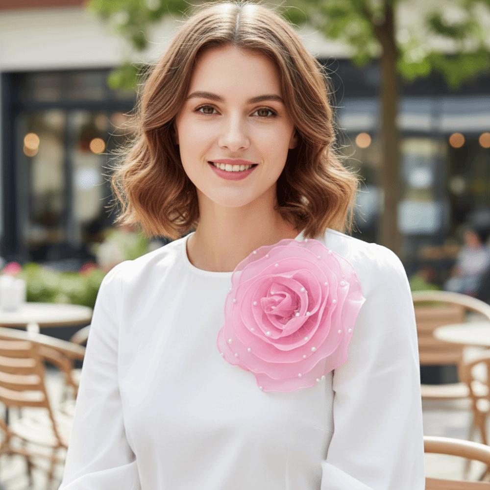 3D Organza Fabric Rose Flowers Patch Artificial Wedding Dress Neck Decoration  Brooch Accessories