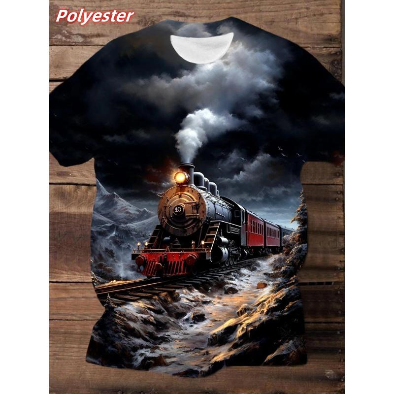 Starry Sky Bus Pattern T Shirts For Men Retro Train 3D Print