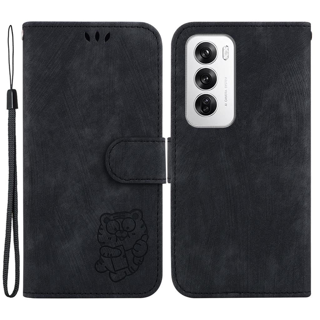 For Oppo Reno12 5G (Global) Case Cute Tiger Imprint Leather Wallet Phone Cover