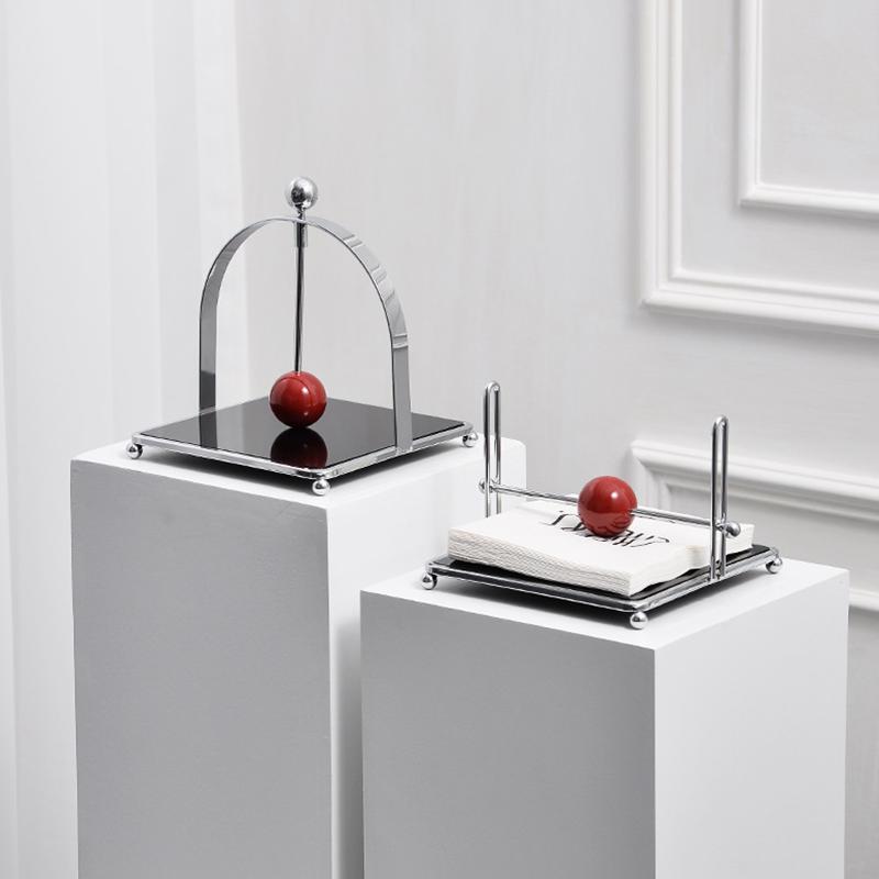 Metal Upright Square Tissue Box with Ball, Hotel Restaurant Decoration Napkin Holder, Wet Wipe Dispenser, Scandinavian Style