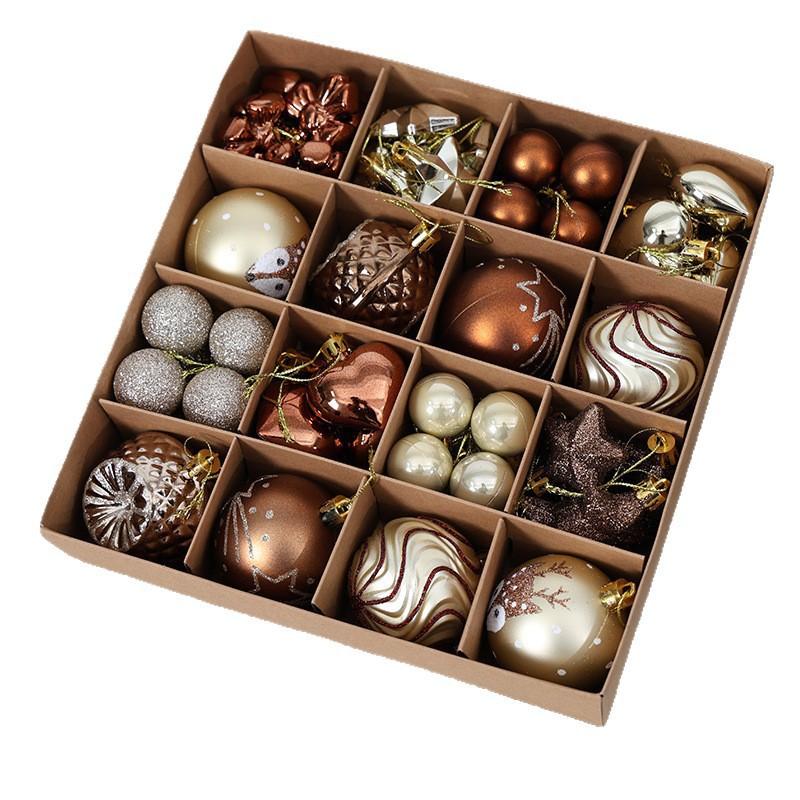 64pcs Christmas Ornament Set - Painted Ball Decorations Tree With Star Heart Bow Design