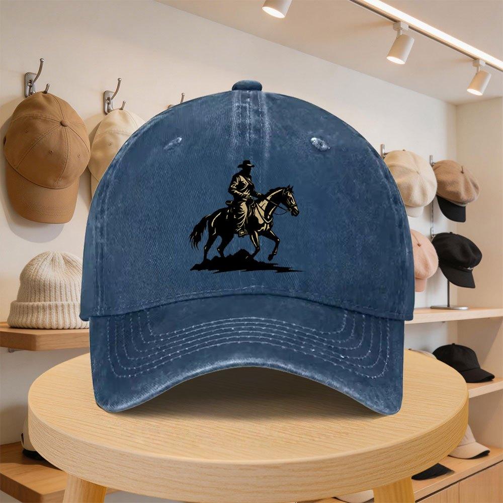 A MenS Baseball Cap Featuring a Horse Riding Design This Stylish And Casual Hat Is Adjustable And Perfect for Outings During S