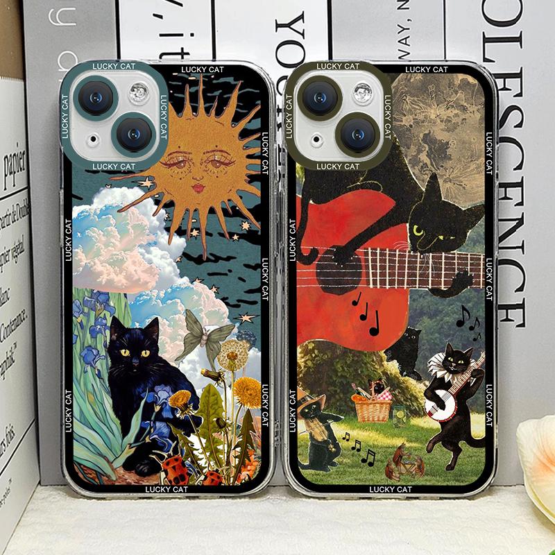 Abstract Art Cat Phone Case for IPhone 16 15 14 13 12 11 Pro Max 12 13 Mini XS X XR 16 15 14 7 8 Plus SE2 Shockproof Soft Covers
