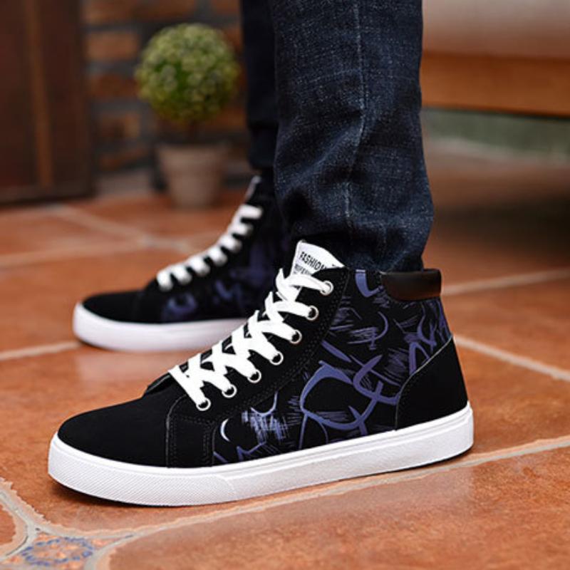 High Top Canvas Shoes Fashionable Lightweight Ankle Boots Spring Platform Sneakers for Men New Lace-up Casual Shoes for Men