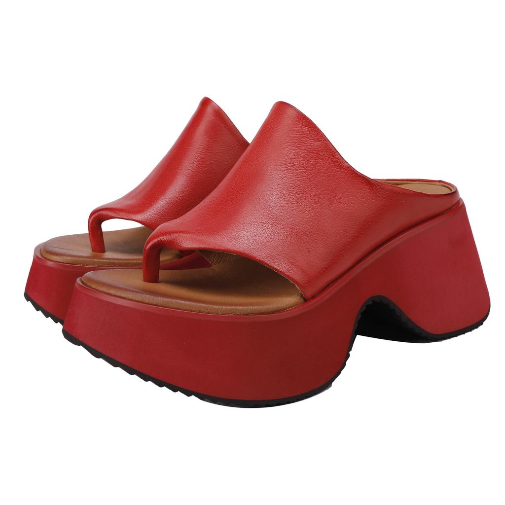 Johnature Chanclas de Cuero Genuino con Suela Gruesa Cuñas Retro para Exteriores Zapatillas Zapatos de Plataforma para Mujer