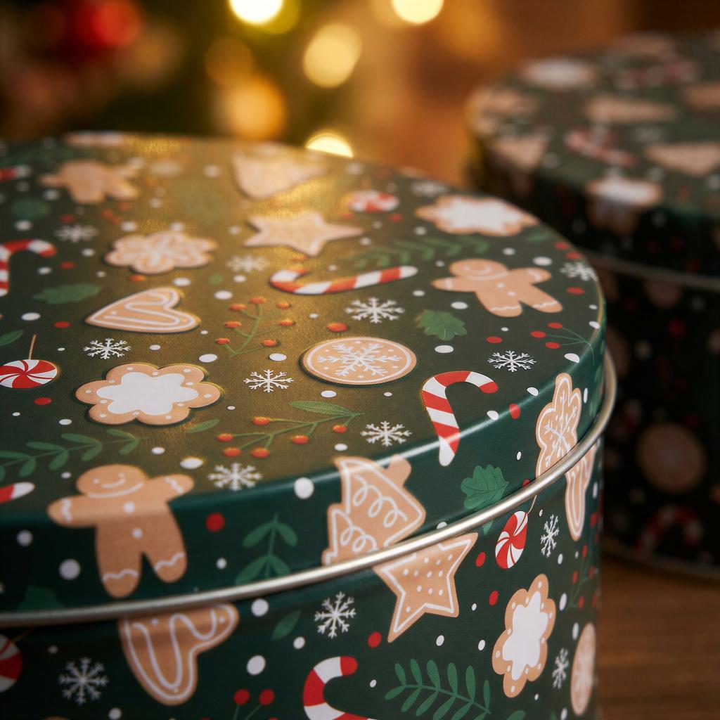CHRISTMAS TIN BOX 2 PCS FOR COOKIES, GINGERBREAD, SWEETS, RODS 20 Cm