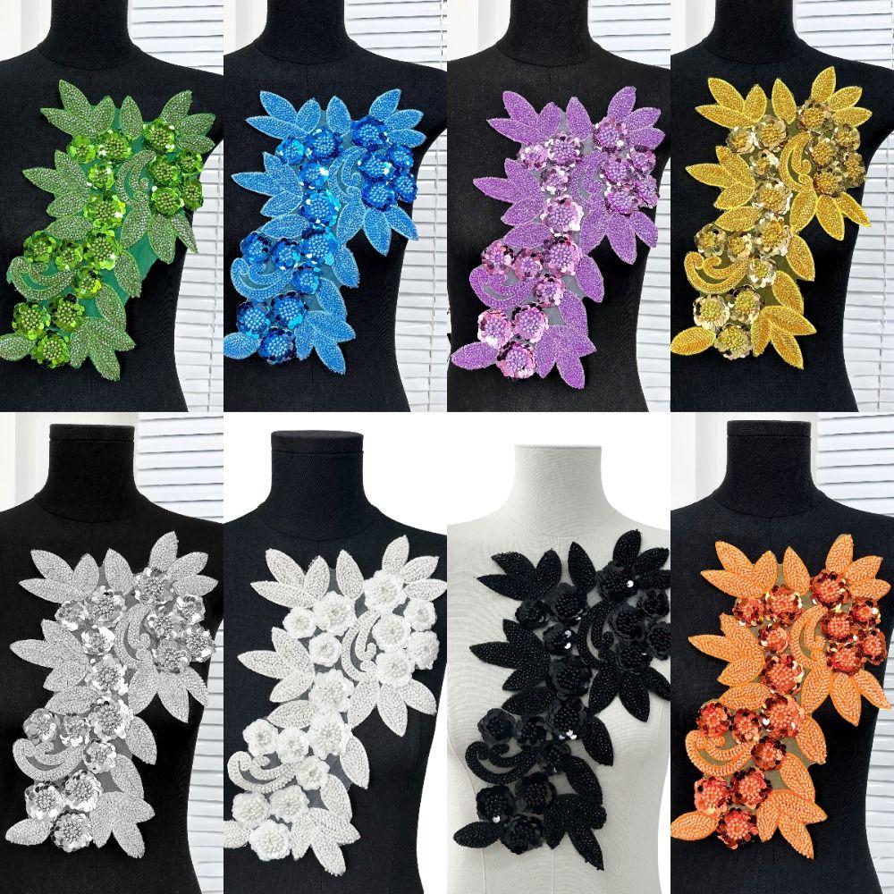 Embroidery Cloth Sticker Sequin Embroidery Patches Decorative Floral Lace Fabrics Applique  Girl