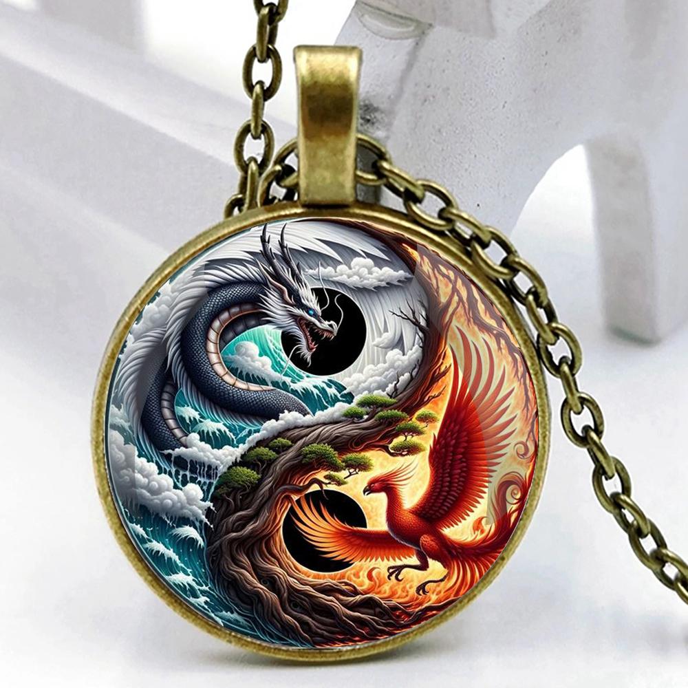 

Ретро Ян Феникс и Инь Дракон Стеклянный Купол Ручной Работы Цепочка Подвеска Ожерелье Для Мужчин И Женщин Ювелирные Аксессуары Подарок на День Рождения бронзовый
