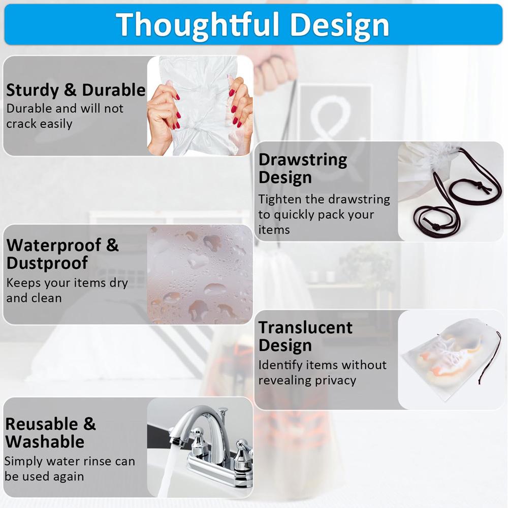10/20 Portable Shoe Storage Drawstring Eco Storage Bag for Sundries Travel Makeup Bag Waterproof Transparent Plastic Storage Bag
