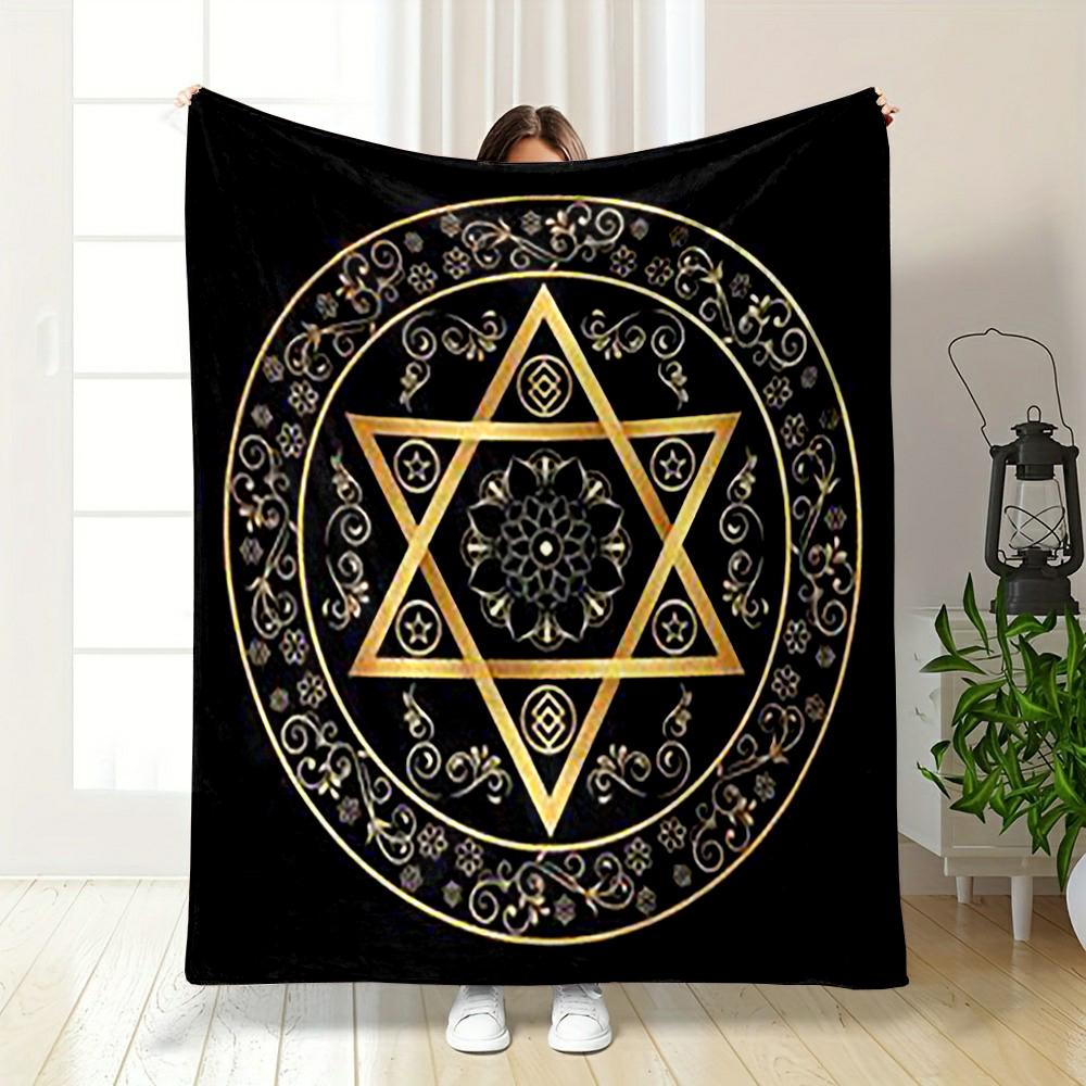 Golden Star Mandala Design Printed Flannel Blanket for Bedroom, Living Room, Sofa, and Nap
