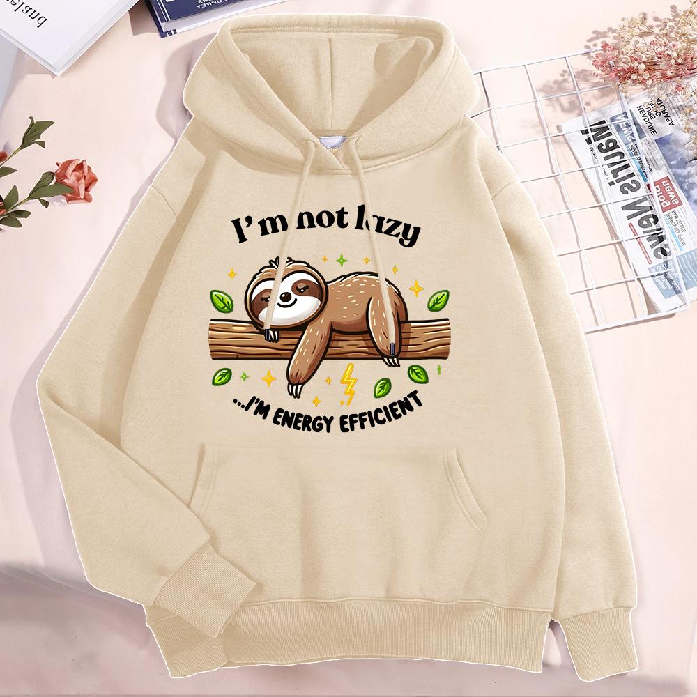 Sloth I'M Not Lazy I'M Energy Efficient Printed Long Sleeve Pullover Hoodies For Women And Men Autumn Winter Casual Sweatshirts