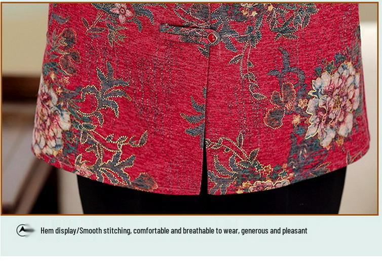 2026 Spring & Autumn Plus Size Printed Jacket for Middle-Aged Women – Lapel, Loose Fit, Slimming Style