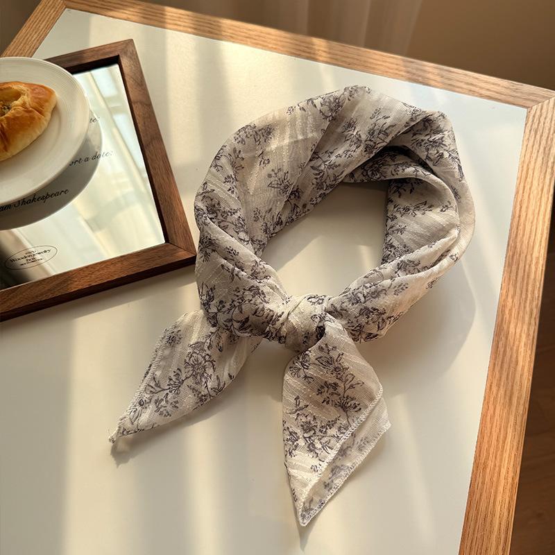 Einfarbiger doppelseitiger Muster Baumwolle und Leinen Hautfreundlicher quadratischer Schal Halspflege Retro Literarischer Schal Seidenschal Kopftuch Stirnband Damen