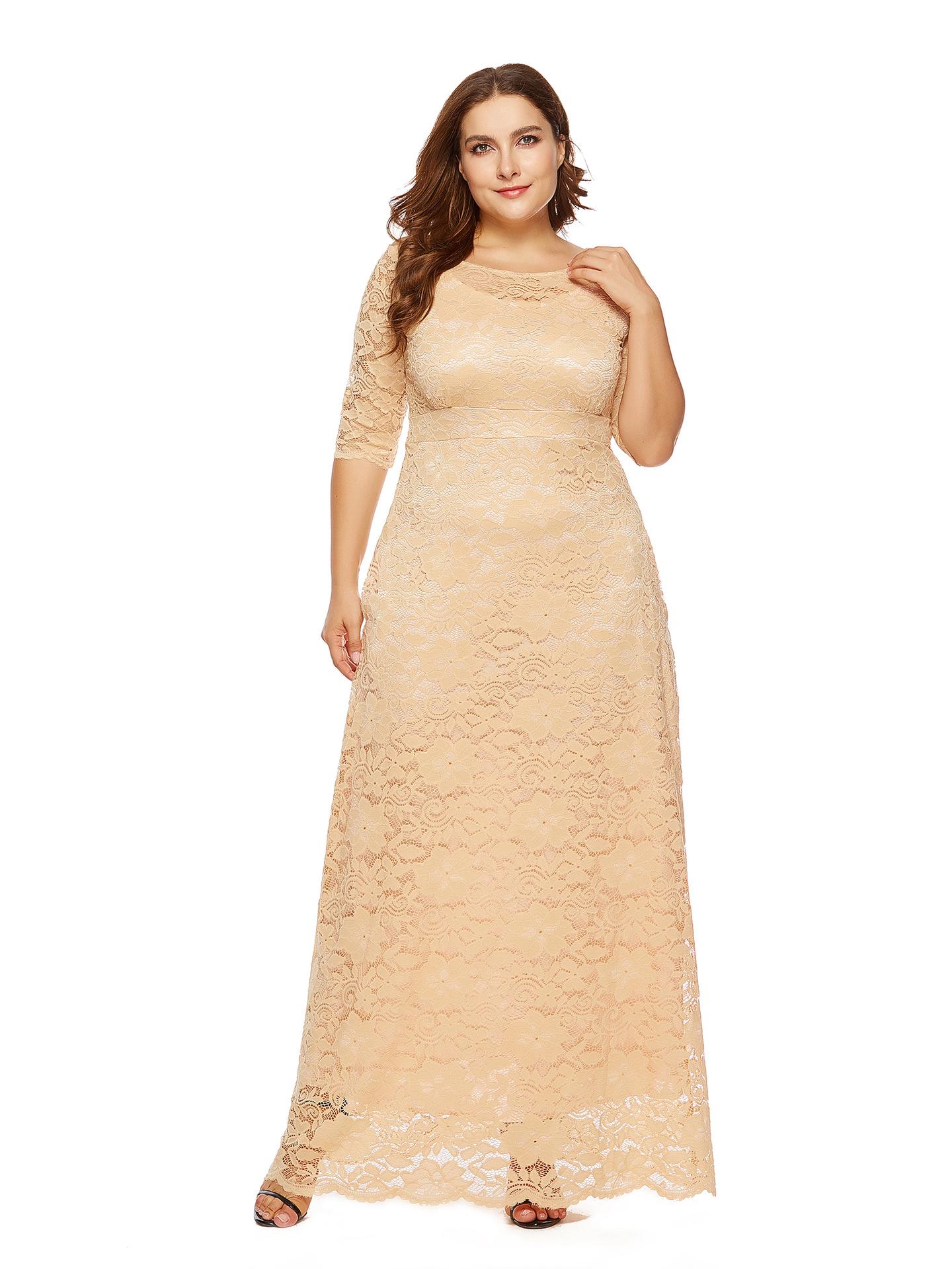 

Plus Size Women s Autumn Evening Long Dress with Lace and Pockets 2XL