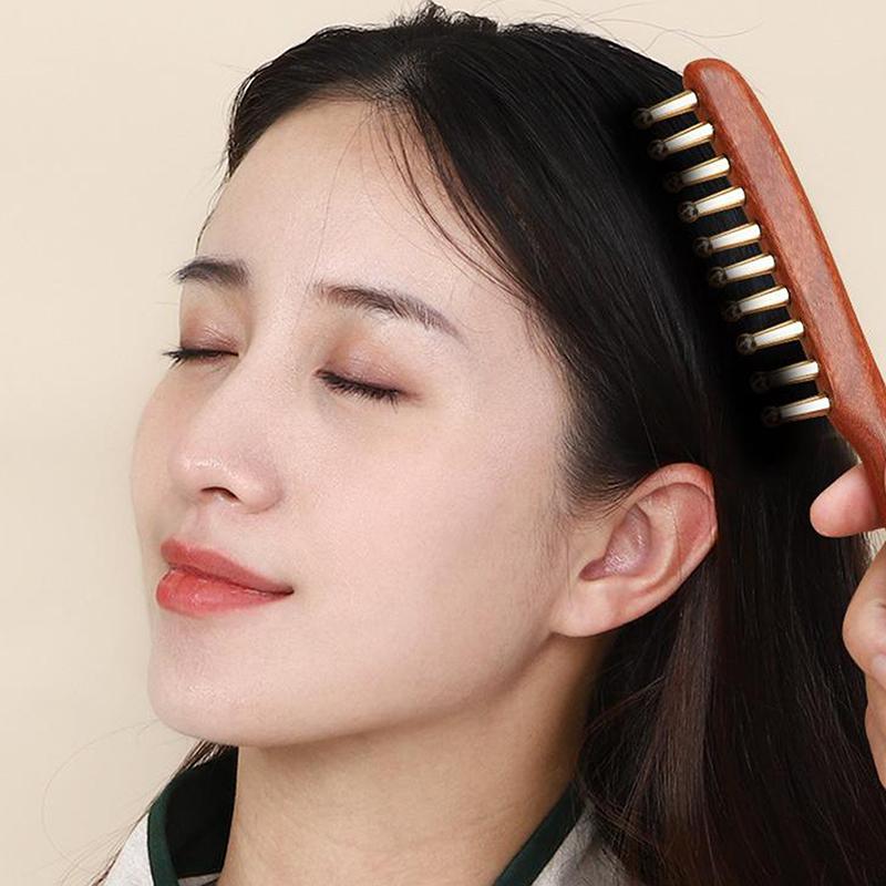 1 Pcs Sandalwood Massage Comb With Wide Teeth Unblocks The Meridians Of The Head The Brass Meridian Scalp And Hair Therapy Comb