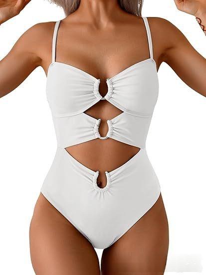 European and American swimsuit women's sexy splicing metal buckle hollow one-piece swimsuit hot spring vacation swimsuit women