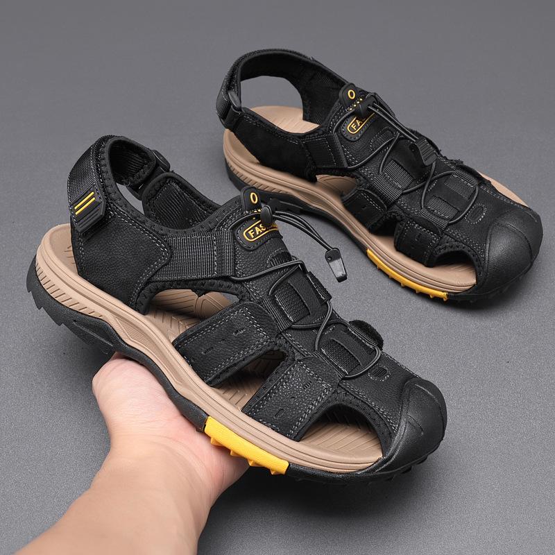 

Summer new foreign trade large size bag head anti-collision, non-slip and comfortable outer wear handmade beach men s sandals 38 чёрный