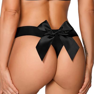 Plus Size Women's Comfort Fit Naughty Thong Panty Seamless Ice Silk Fabric, Solid Bow Decor, Breathable, and Stretchy Design for Ultimate Comfort