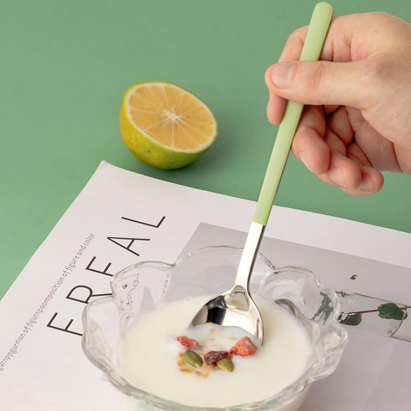 2Pcs 410 Stainless Steel Luxury 4 Color Handle Spoon For Family Dinner Tableware Restaurant Flatware Soup Ladle