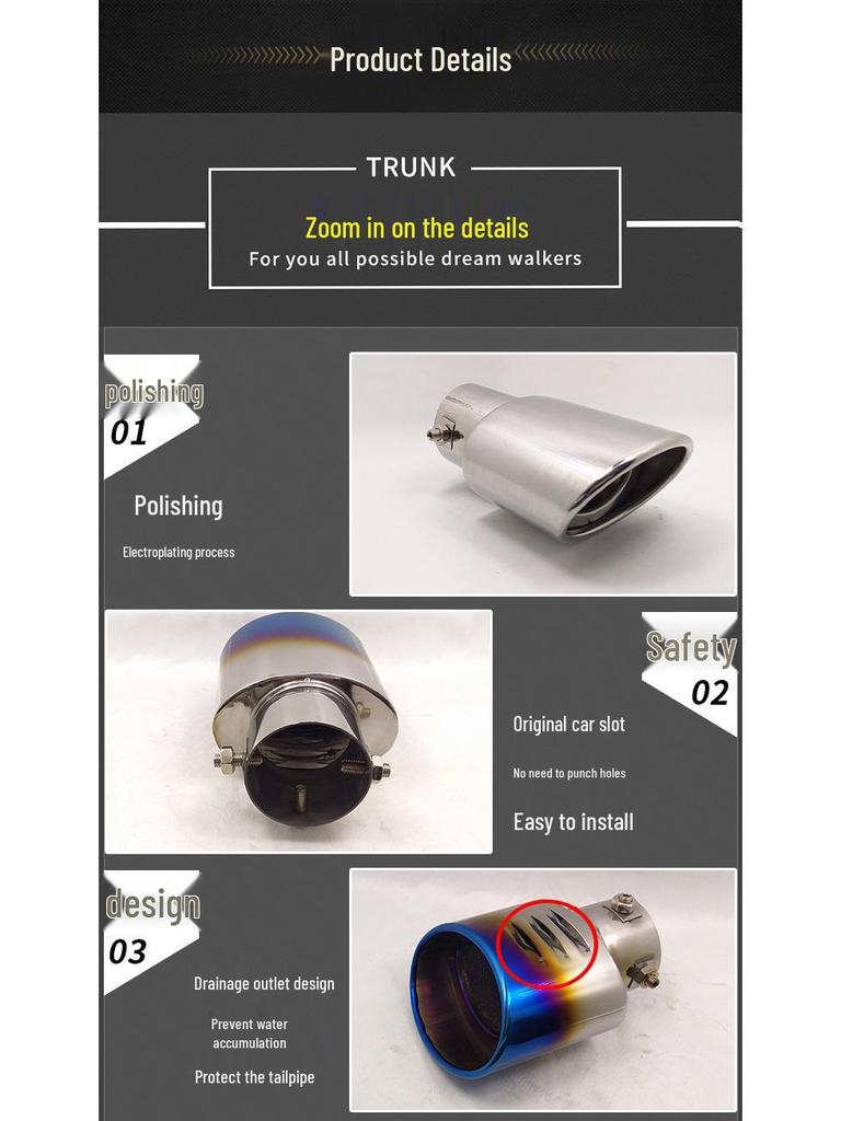Compatible Muffler Tailpipe for Citroen C3-XR, Venucia T70, Zotye T600