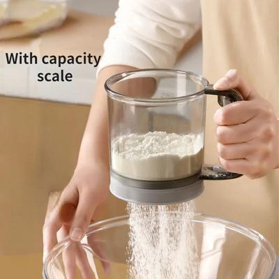 Tamiz de harina de cocina de mano semiautomático colador de azúcar espolvoreador de polvo mango taza medidora herramienta para hacer repostería herramientas de cocina para hornear