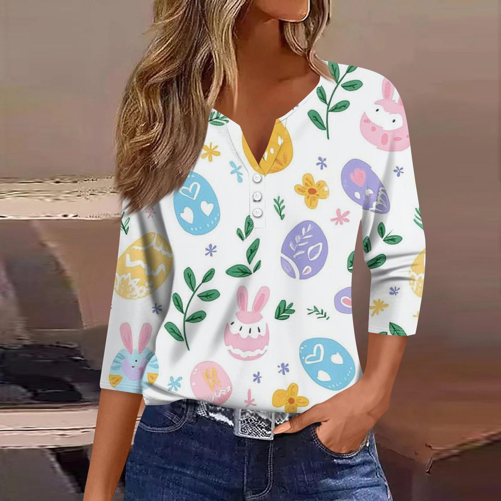 

Жен. Футболка Футболка С принтом Пуговицы Рукав 3/4 Повседневные Выходные Мода Классический V-образный вырез Обычный Топ XXL