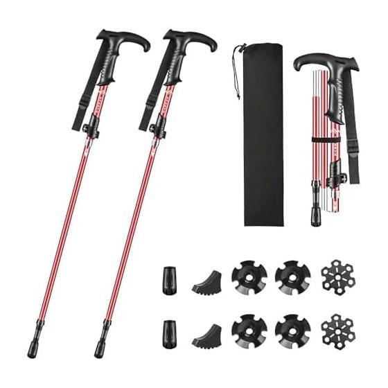 Glvaner Trekking Poles I-Shape T-Shape Set of 2 Folding Ultra Light Trekking Stick Aluminum 5 Tier Telescoping Climbing Stock Walking Pole Compact