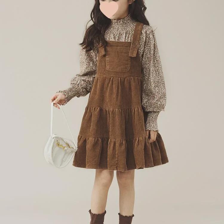 2024 Girls' Korean-Style Floral Suspender Skirt Dress Set: Spring/Autumn Two-Piece for Kids