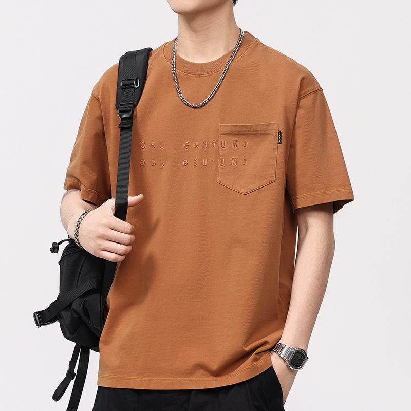 230g Heavy Retro Old Stone Grinding and Washing Craftsmanship Trendy Men's Round Neck T-shirt Short Sleeves