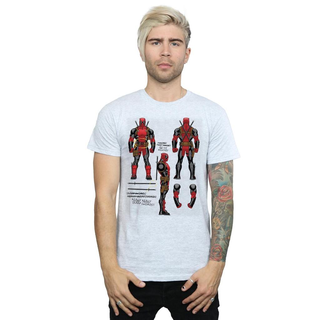 Marvel Mens Deadpool Action Figure Plans T-Shirt