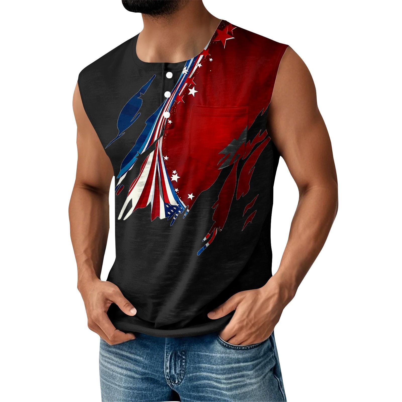 

Мужская летняя майка без рукавов с принтом ко Дню независимости, спортивная, на пуговицах, с карманом M