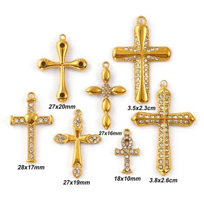 1 Piece 304 Stainless Steel Religious Charms 18K Gold Plated Cross Clear Rhinestone Pendants For DIY Necklace Keychains Making