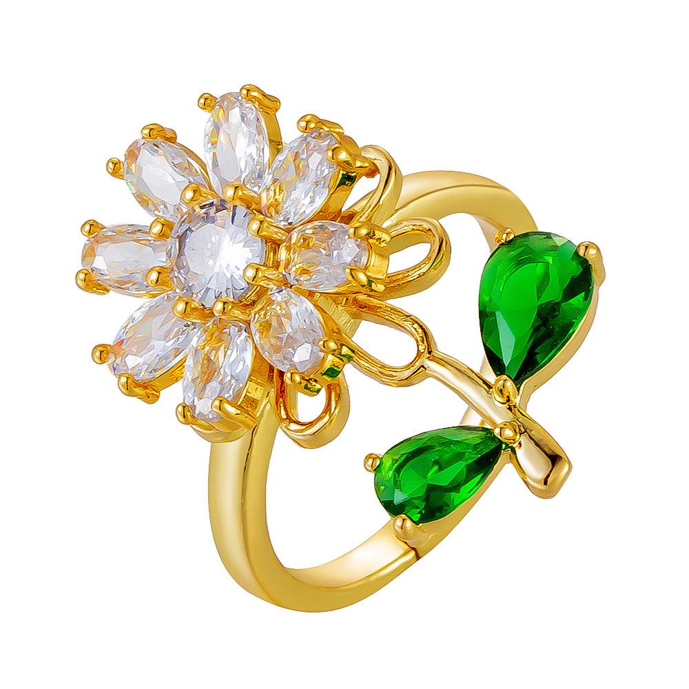 Zircon Inlaid Rotating Sunflower Open Ring for Women