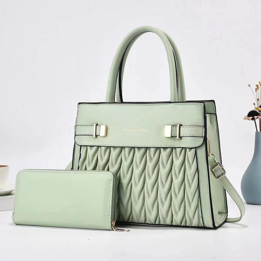 

Color Fashionable Solid Letter Print Pleated Design Women Handbag With Wallet