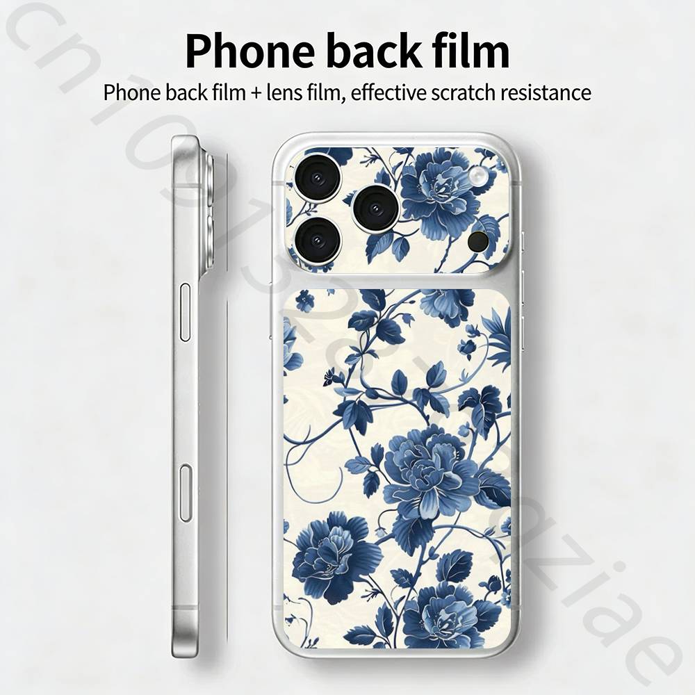 Blue and White Porcelain For iPhone 17 pro Max /17 pro Full Cover Decal Skin Wrap 3D Colorful Rear Protective Sticker Film