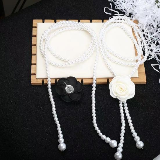 Women Waist Chain Camellia Decor Faux Pearl Single Layer Adjustable Size Waist Belt Various Outfit Accessories