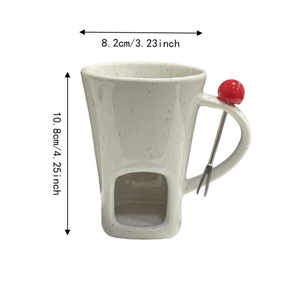 Ceramic Chocolate Fondue Mug with Fork Cheese Melting Pot Practical Butter Warmer Pot Party