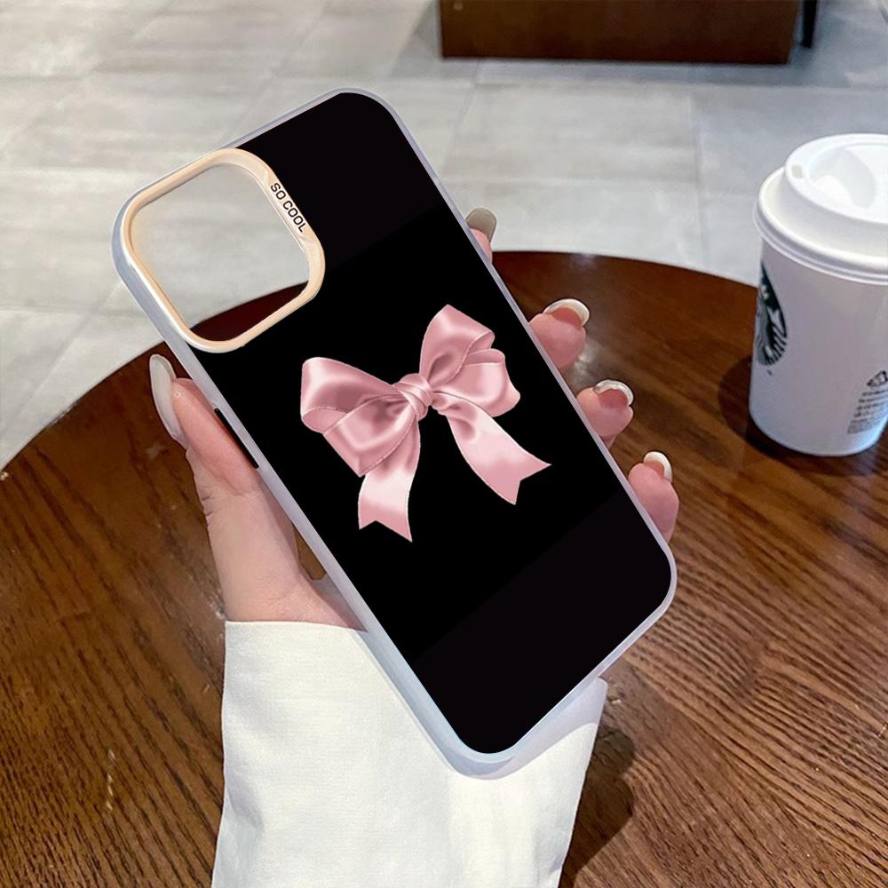 

Bow cute pink girly cartoon design Phone Case Gradient IMD Colorful Silver Suitable case for iPhone17 16 15 14 13 12 Pro Max iPhone 16 Pro