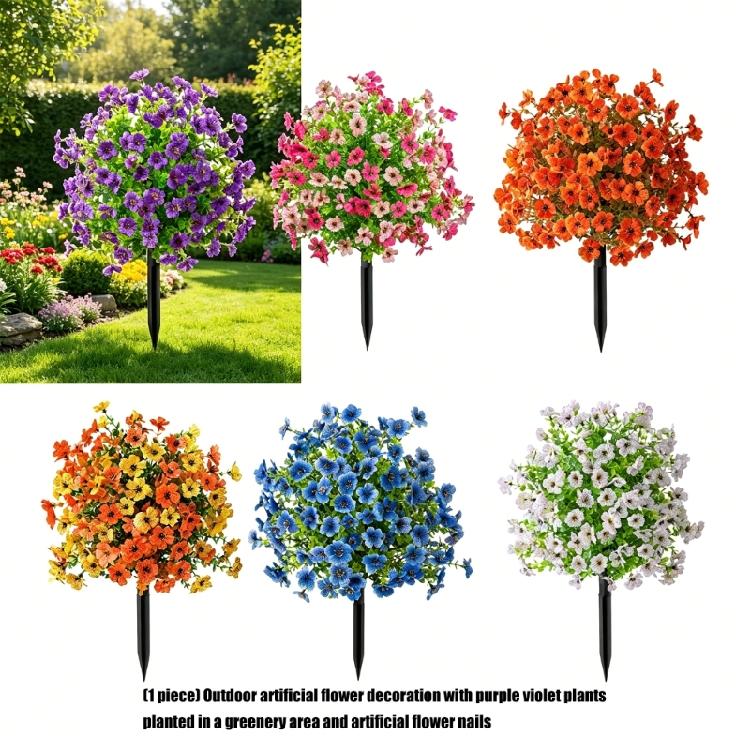 Realistic Flower Stake 22Inch High Artificial Plant Outdoor Plastic Flower For Garden Patio Front Porch Yard Landscaping