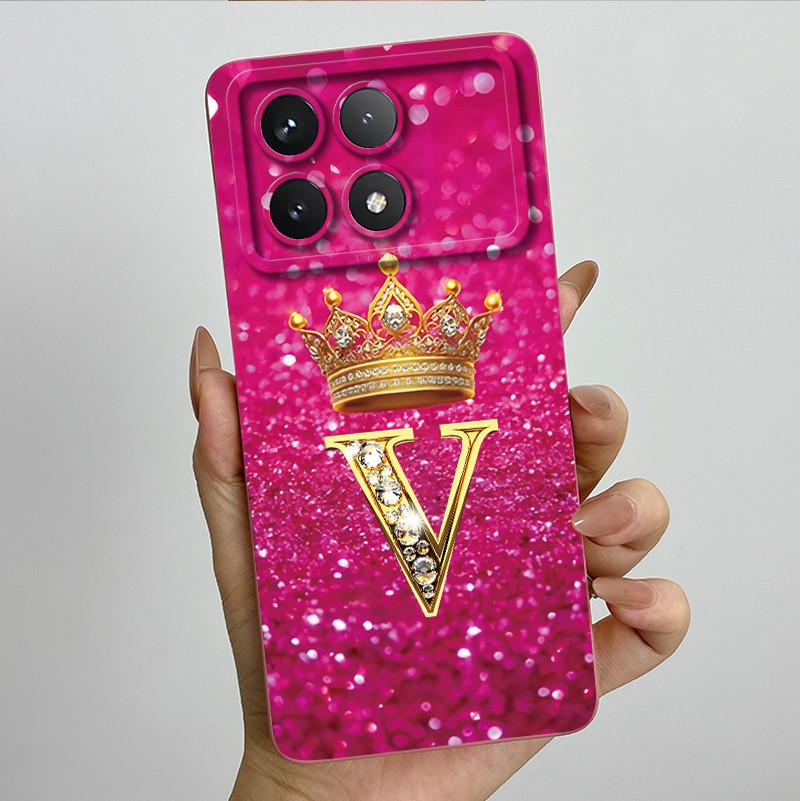 For Xiaomi Poco X6 Pro 5G Fashion Crown Initial Letter Couple Phone Case PocoX6 Pro 5G Soft Silicone TPU Lens Protective Casing