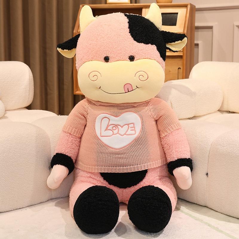 Large Sweater Cow Doll Plush Toy Cow Doll Girl Sleeping Soothing Doll Birthday Gift